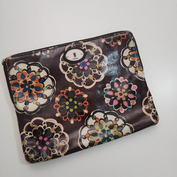 Fossil Handbags - Fossil Floral Medallion Tablet Sleeve Brown Zip Case Boho 10x8